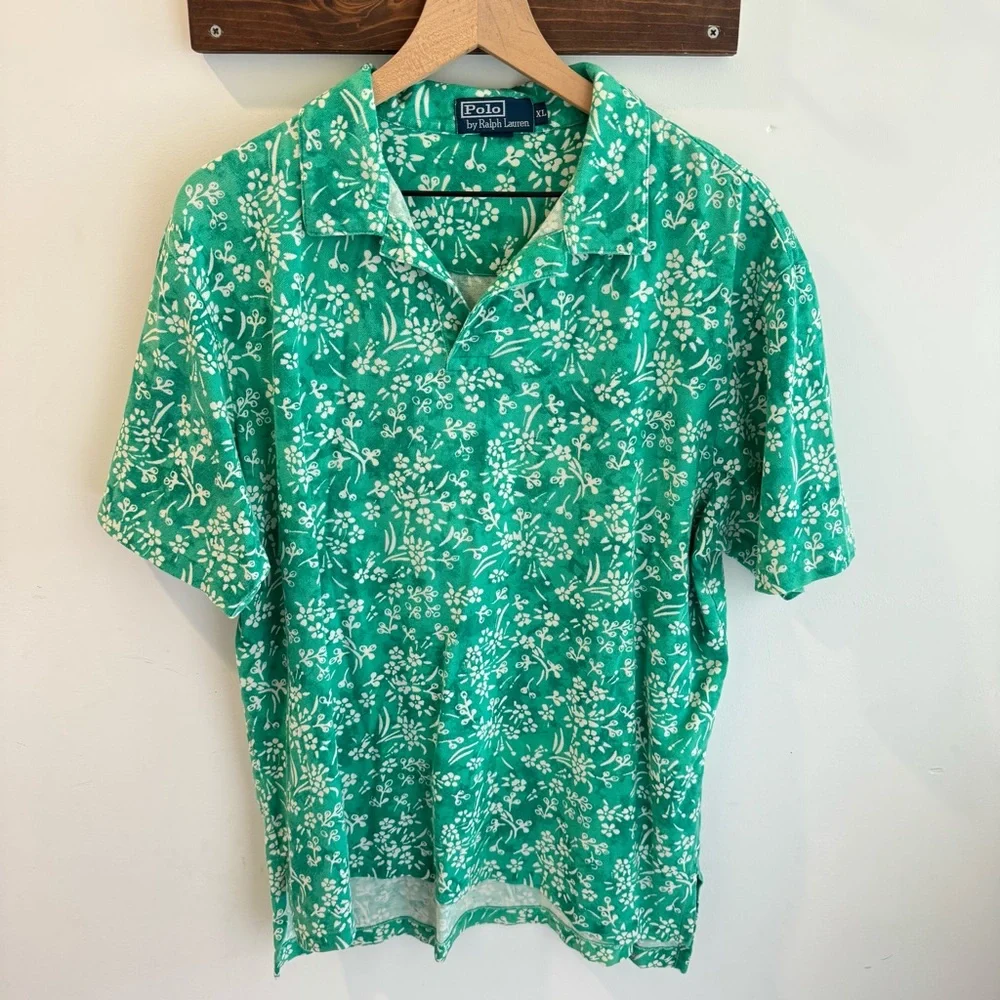 Polo Ralph Lauren‎ Green Floral Short Sleeve Polo Shirt XL